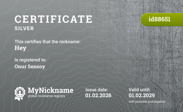 Certificate for nickname Hey is registered to: Onur Sensoy