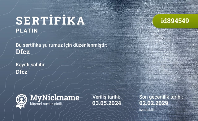 Dfcz rumuzu için sertifika, kayıtlı sahibi: Dfcz