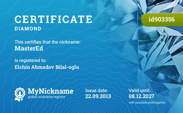 Certificate for nickname MasterEd is registered to: Elchin Ahmadov Bilal-oglu