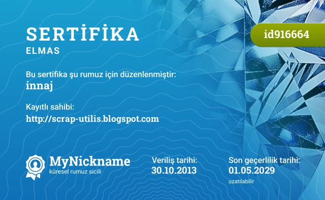 innaj rumuzu için sertifika, kayıtlı sahibi: http://scrap-utilis.blogspot.com