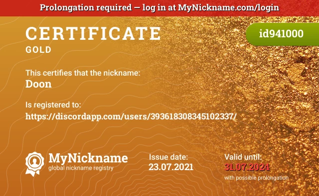 Certificate for nickname Doon is registered to: https://discordapp.com/users/393618308345102337/