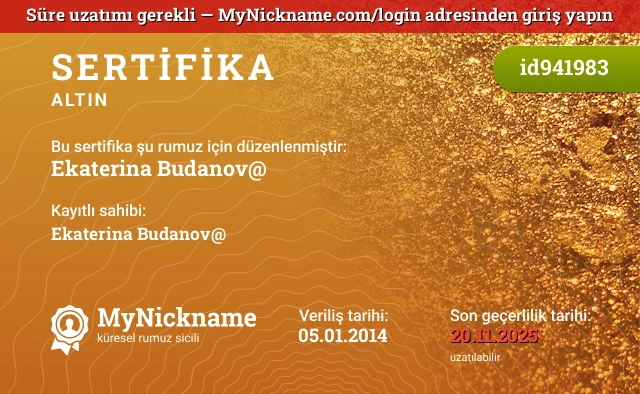 Ekaterina Budanov@ rumuzu için sertifika, kayıtlı sahibi: Ekaterina Budanov@
