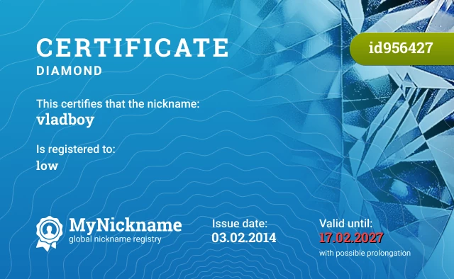 Certificate for nickname vladboy is registered to: low
