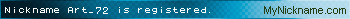 Nickname Art_72 is registered