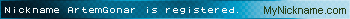 Nickname ArtemGonar is registered
