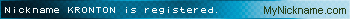 Nickname KRONTON is registered