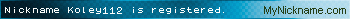 Nickname Koley112 is registered