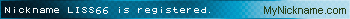 Nickname LISS66 is registered