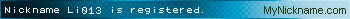 Nickname Li013 is registered
