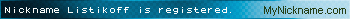 Nickname Listikoff is registered