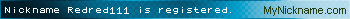 Nickname Redred111 is registered