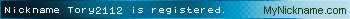 Nickname Tory2112 is registered