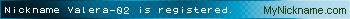 Nickname Valera-02 is registered