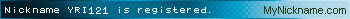 Nickname YRI121 is registered
