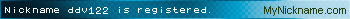 Nickname ddv122 is registered