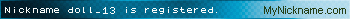 Nickname doll_13 is registered