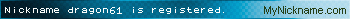 Nickname dragon61 is registered