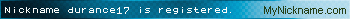 Nickname durance17 is registered