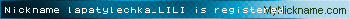 Nickname lapatylechka_LILI is registered