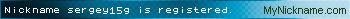 Nickname sergey15g is registered