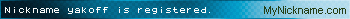 Nickname yakoff is registered