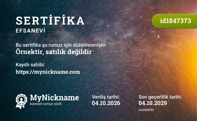 Efsanevi sertifika örneği